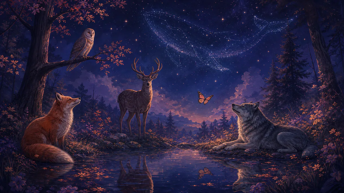 Dreamlike editorial illustration for Animal Dream Symbols: What Animals Mean in Your Dreams