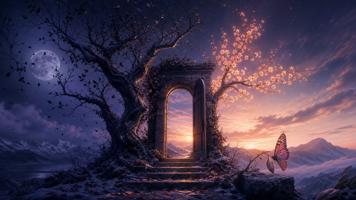 Dreamlike editorial illustration for Death Dreams & Transformation