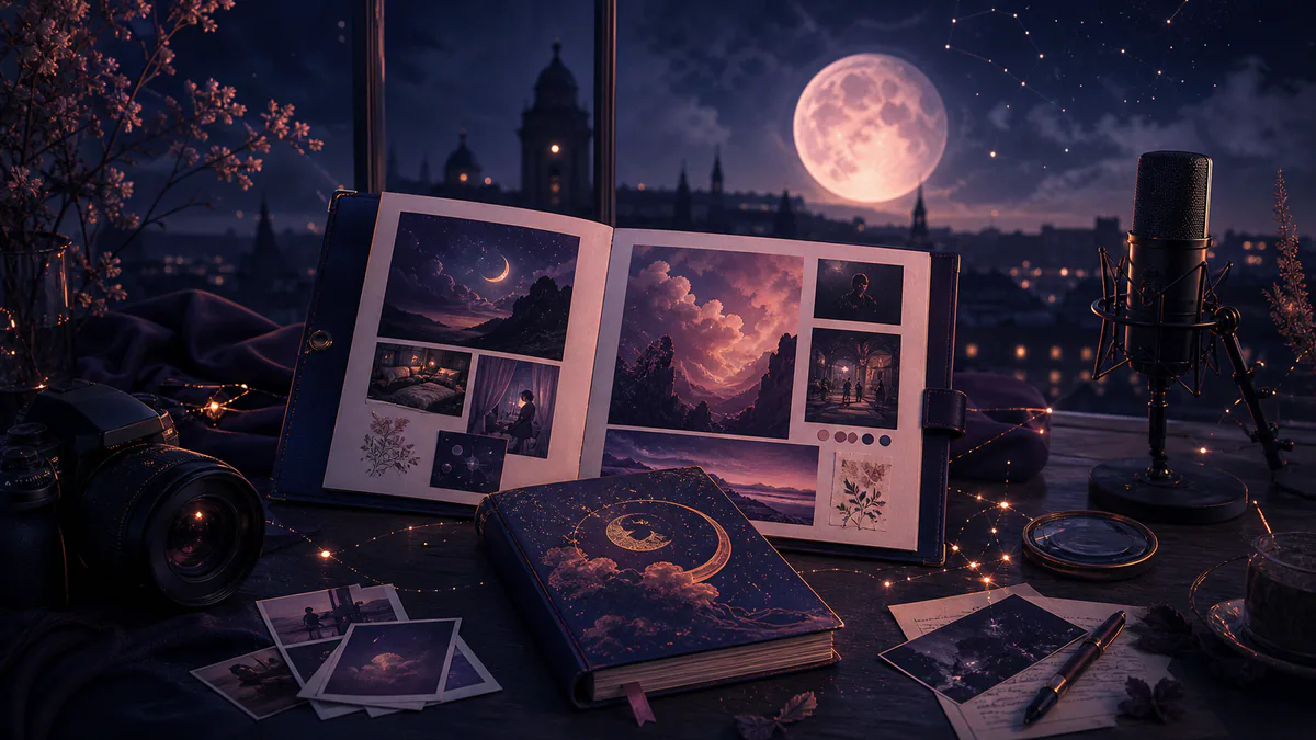 Dreamlike editorial illustration for Noctalia Press Kit | AI Dream Journal