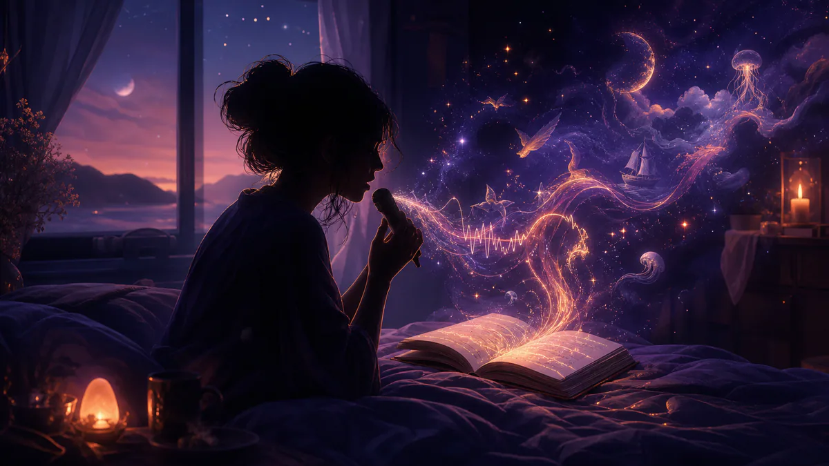 Dreamlike editorial illustration for Voice Dream Journal App for Android