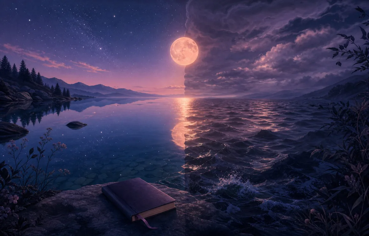 Dreamlike landscape with clear and murky water, symbol of emotions